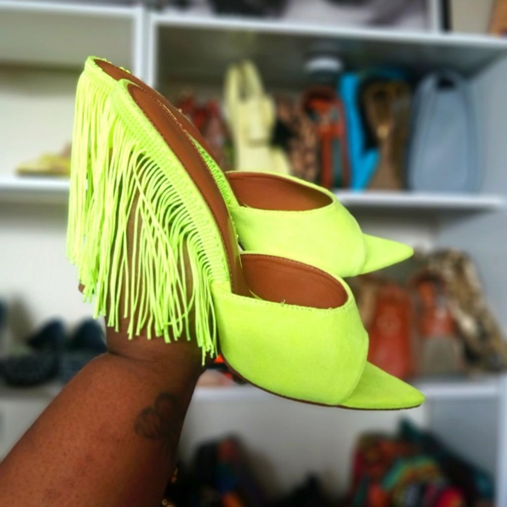Neon Green Fringe Women's Shoes